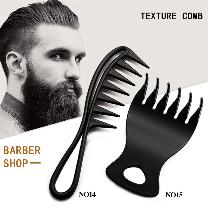 Mango de agarre de dientes grandes para hombre peine de pelo rizado, peine para la espalda, peine de aceite para Barba, conjunto de Dientes anchos de peluquería,