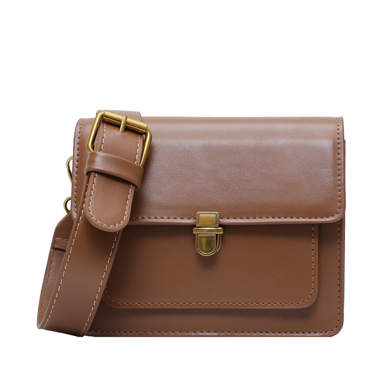 Solid Color PU Leather Crossbody Bags for Women Lock Shoulder Simple Bag Travel Small Handbags Sac Epaule: Khaki