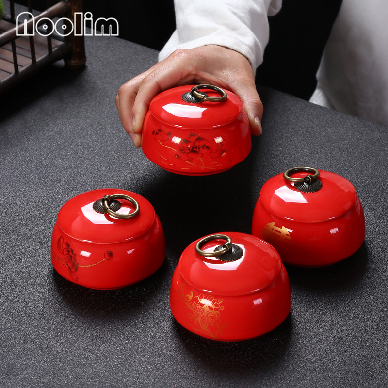 Portable Travel Ceramic Sealed Pot Small Storage Box Household Tea Caddy Canister with Lid Kitchen Spice Jar