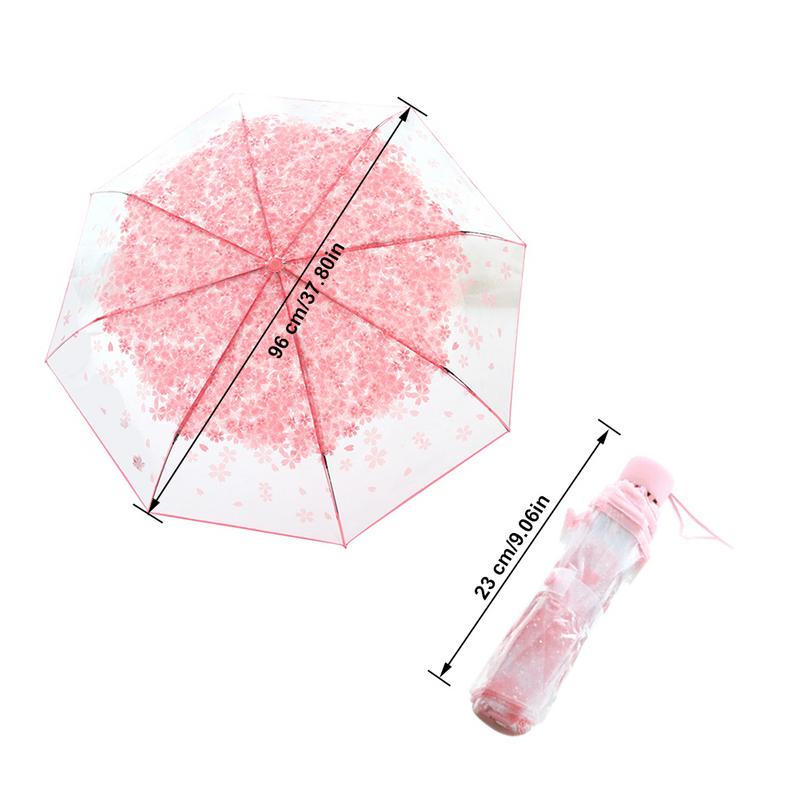 Innovant mignon cerisier fleur modèle pliant parapluie Transparent trois fois parapluie pluie outils transparent