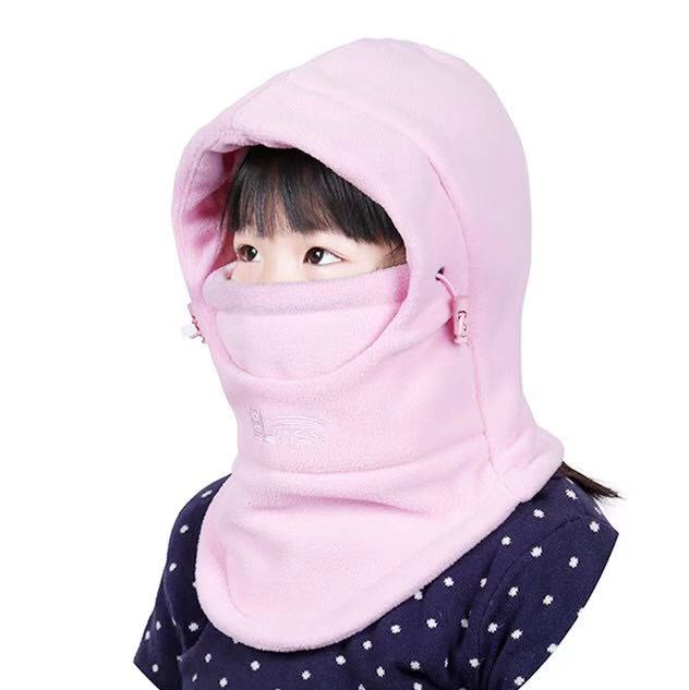 Hat winter children's bib hood double-thick thick cold warm hat children gril and boy go to school windproof cap: pink