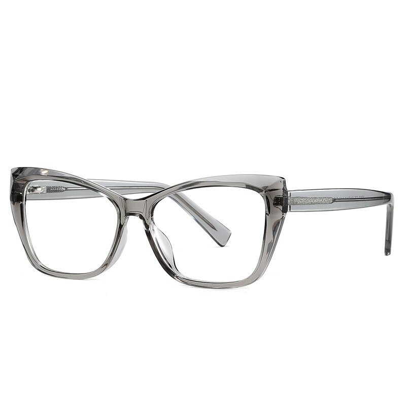 Gafas de prescripción montura de gafas de acetato tendencia de ojo de gato para mujeres gafas ópticas para lentes de receta: Transparent Gray