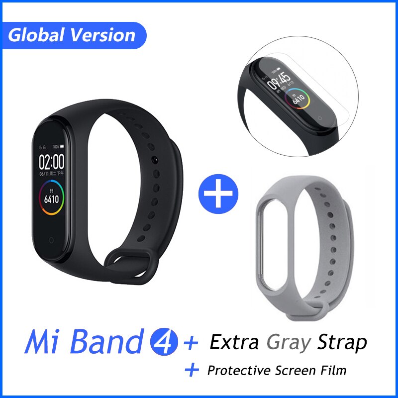 Xiaomi Mi Banda 4 Più Nuovo Sport Miband 4 Braccialetto Intelligente di Frequenza Cardiaca Fitness Traker 135mAh di Colore Dello Schermo di Bluetooth Impermeabile 5.0: GB add grey film