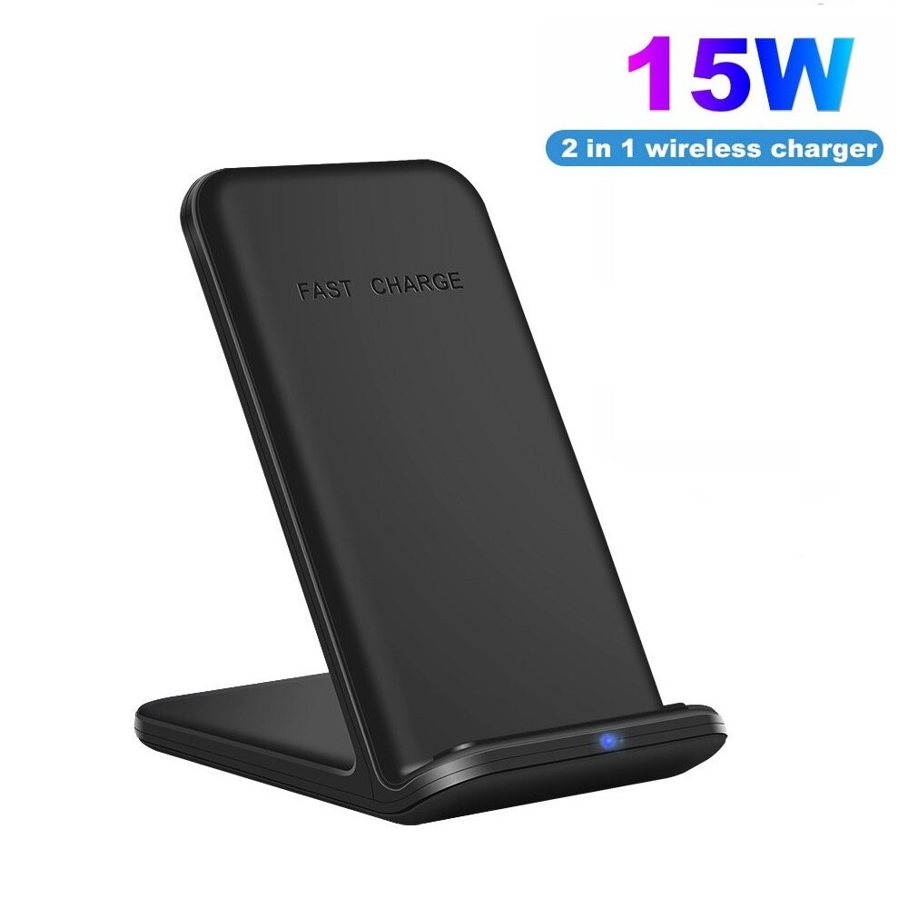 FDGAO 15W 2 in 1 Qi Wireless Charger Stand For iPhone 11 Pro X XS XR 8 QC 3.0 Fast Charging Dock Holder for Samsung S20 S10 S9: 15W 2 in 1 Type C