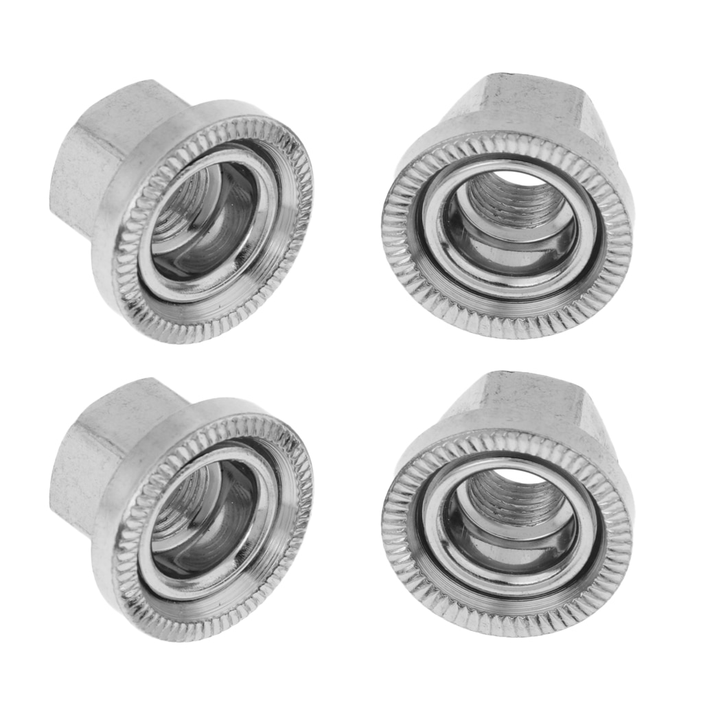 Pack 4 Stainless Steel Universal Bike Bicycle Rear Wheel Hub Axle Nut Large Flange - 9mm