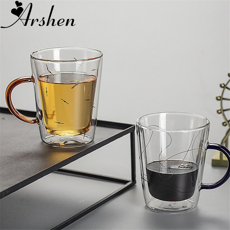 Arshen nyeste 350ml dobbeltvegg glass kaffekrus varmebestandig melk juice te krus frokost kopper glass drikke drinkware glass kopp