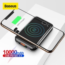 Baseus 10000Mah Qi Draadloze Oplader Power Bank Usb Pd Snelle Opladen Powerbank Draagbare Externe Batterij Oplader Voor Telefoon