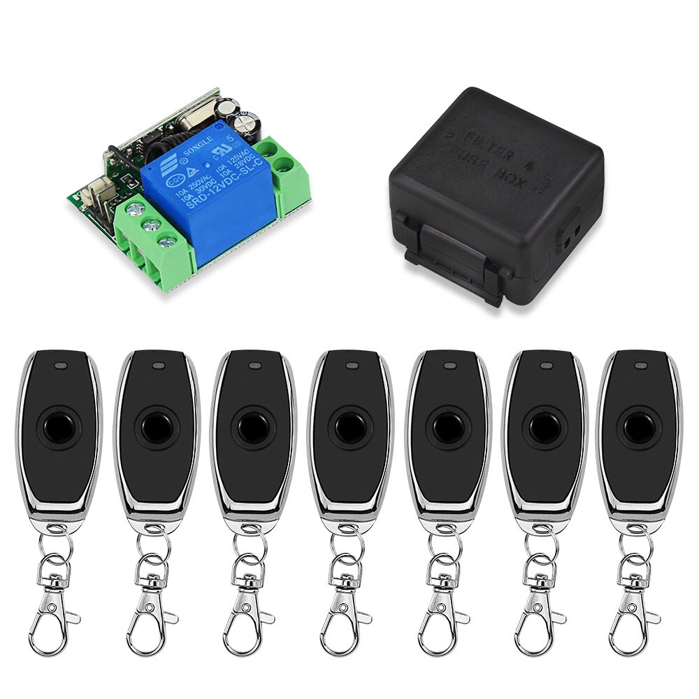 315 / 433 Mhz RF Transmitter Remote Controls Wireless Remote Control Switch DC12V 1CH Relay Receiver Module for Access Control: 7 Black Remote