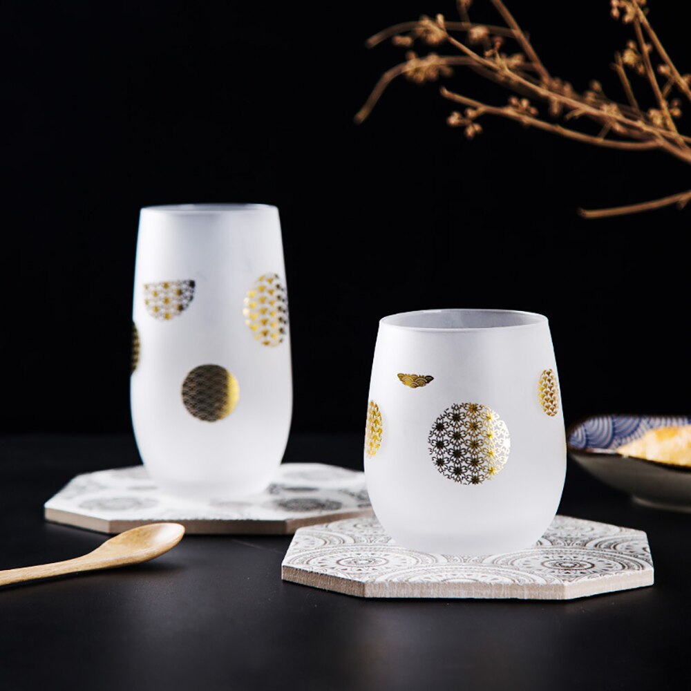 Japanse Stijl Sakura Frosted Glas Eco-Vriend Wijn Sap Bier Cup Featured Gouden Textuur Koffiekopje Creatieve Cadeau Voor vrienden