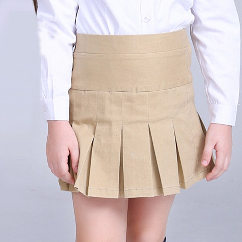Meisjes kaki katoenen rokken student tienermeisjes schooluniform geplooide rokken 10 12 jaar: Beige / 16