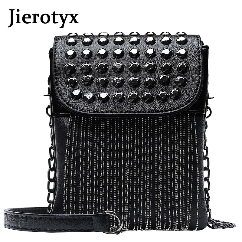 JIEROTYX Fringed with Diamonds Women's Bag Messenger Bags Chain Female Shoulder Bag