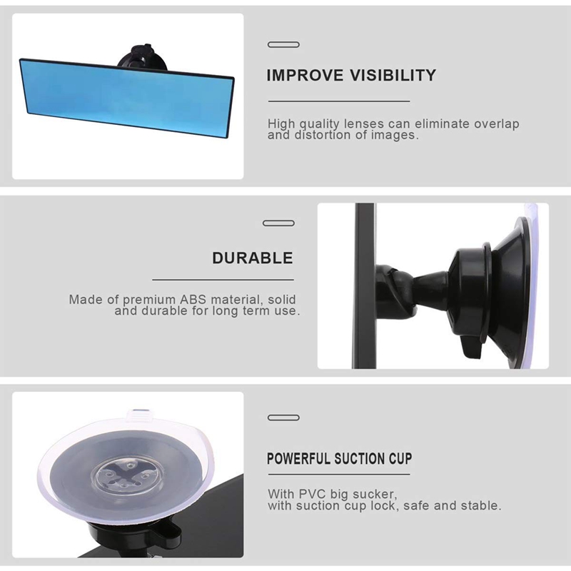 Espejo retrovisor del coche, espejo retrovisor Interior Universal antideslumbrante para camión con ventosa espejo azul-Reduce el punto ciego a