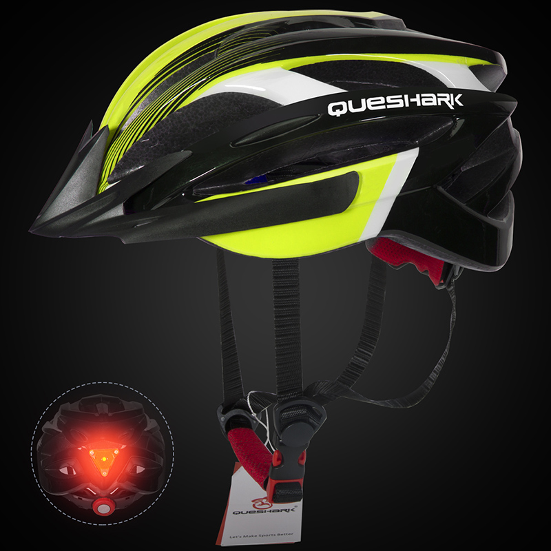 QUESHARK Männer Frauen Ultraleicht Radfahren Helm LED Rücklicht MTB Rennrad Fahrrad Motorrad Reiten Sicher Kappe Mit Sonnenblende: QE114 Grün