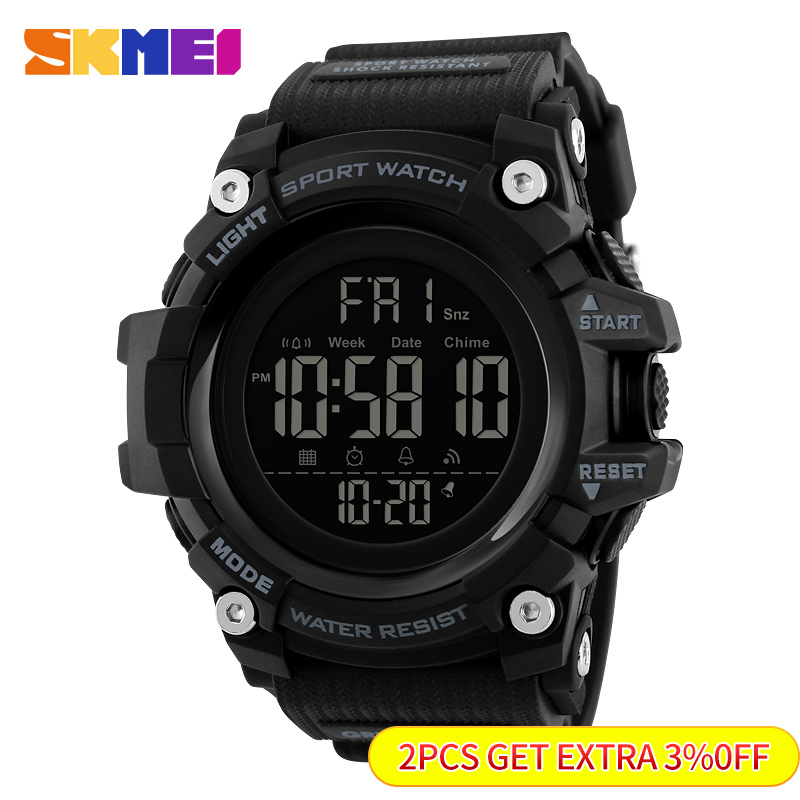 SKMEI hombres deportes al aire libre reloj de Cuenta atrás 2 alarma tiempo reloj Digital 5Bar impermeable Relogio Masculino 1384