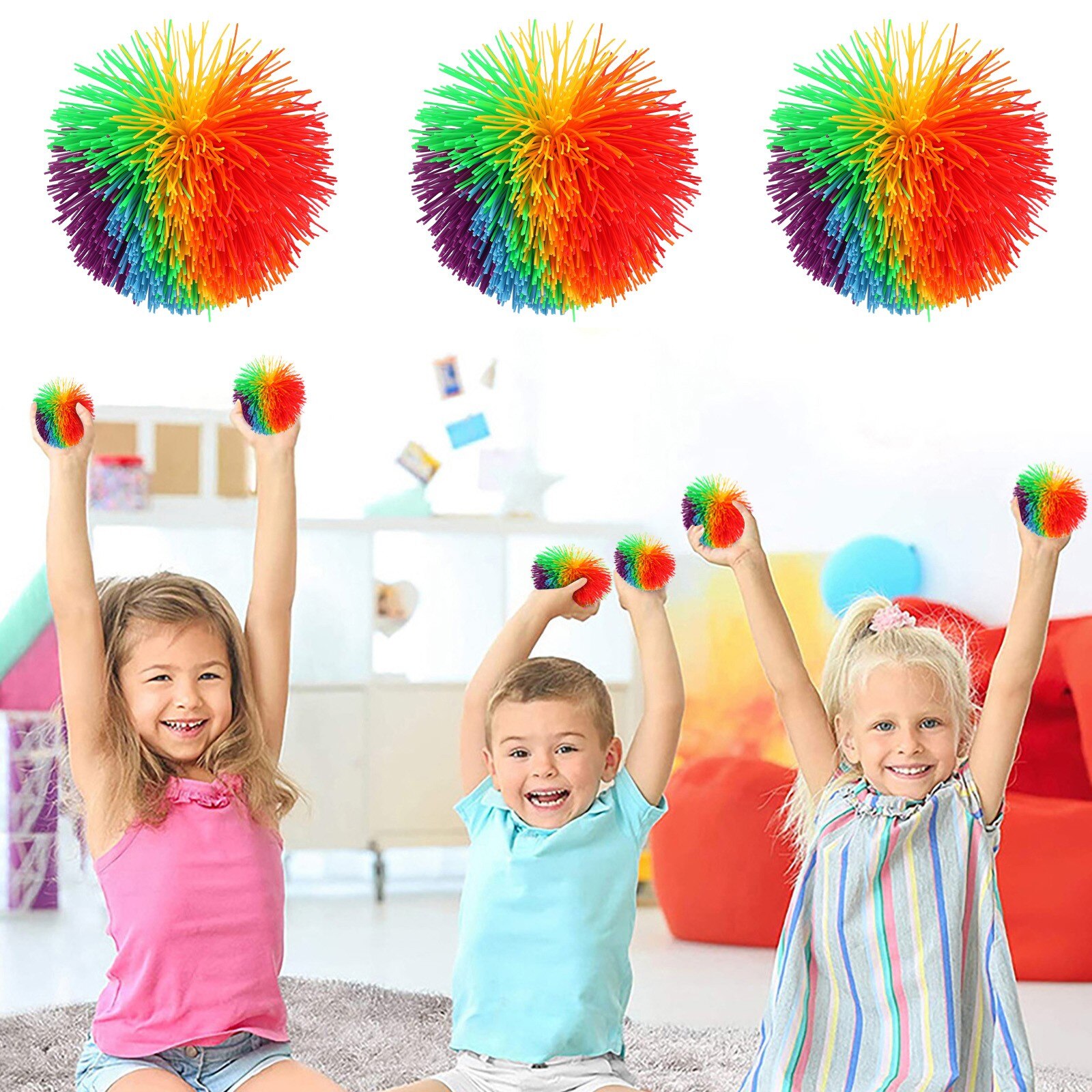 Silicone Bouncing Fluffy-Jugging Ball Rainbow Monkey Stringy Balls Stress Reliever Toys Decompression Fidget Toy