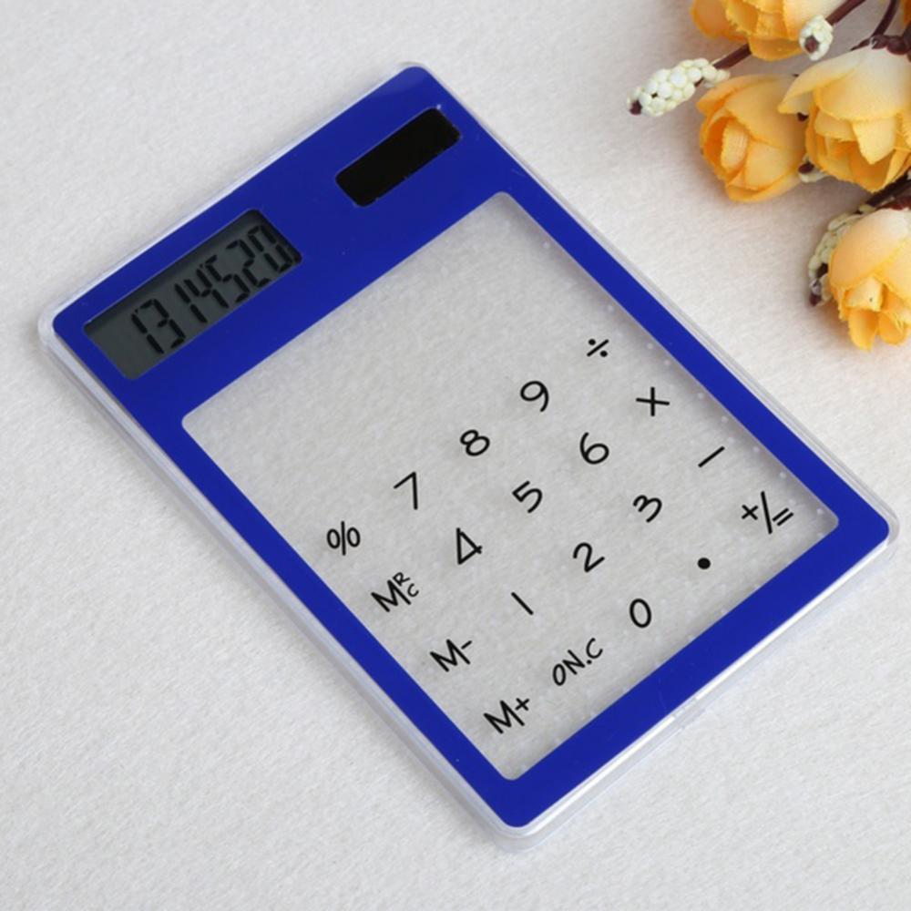 Mini Student Calculator Slim Solar Powered Mathematics Ultra Transparent LCD Touch Screen