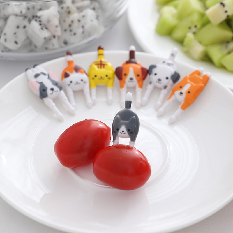 7 stk/sæt søde mini dyr tegneserie mad plukker børn snack mad frugt gafler frokost bento tilbehør fest indretning