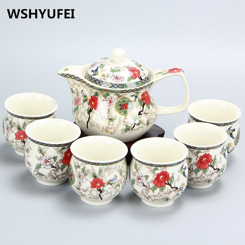 Kung fu te sæt, keramisk tekande dragt, blå og hvid porcelæn serie, anti skold dobbelt lag kop, japansk stil te sæt