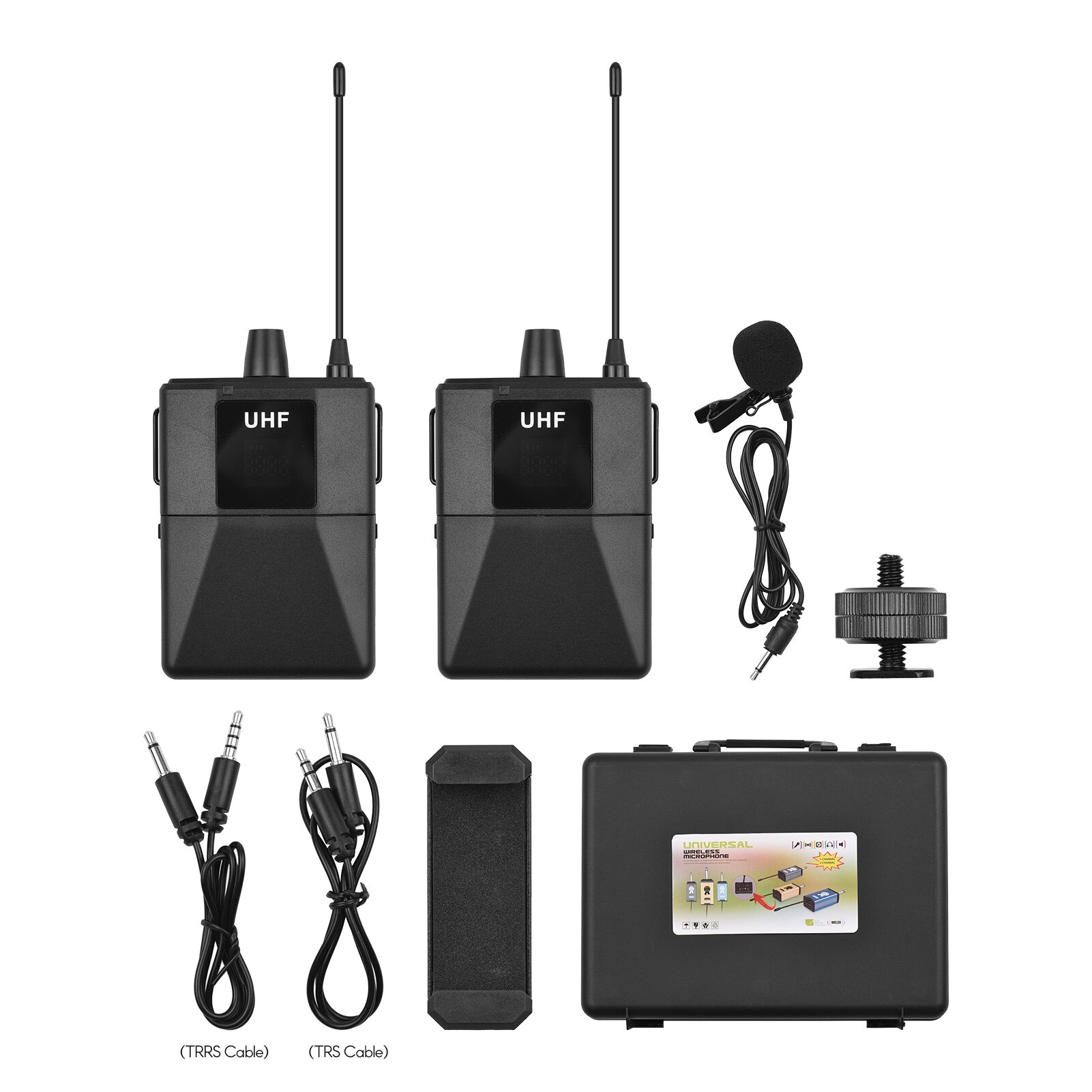 ammoon UHF Wirless Microphone System with 2 Body-pack Lavalier Transmitters Receiver for Smartphone Camera Video Recording: 1 TX 1RX