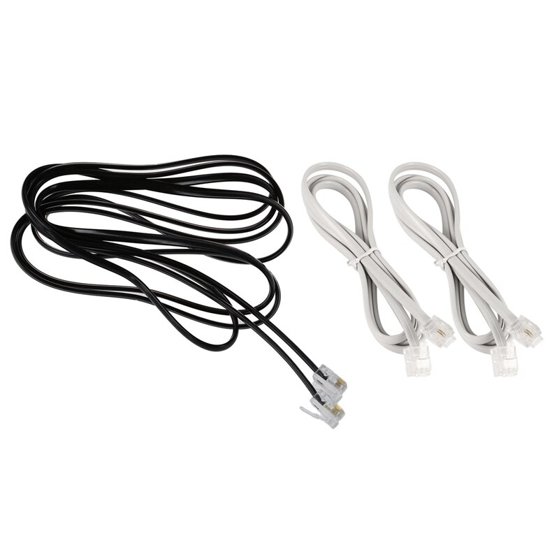 1 pièces Rj11 6P4C câble téléphonique cordon Modem Adsl 2 mètres & 2 pièces blanc 6P2C Rj11 mâle à mâle 5Mm largeur câble téléphonique 1 M 3.3Ft