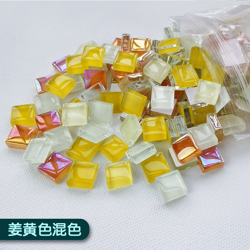 400g/1000g Crystal Glass Mosaic DIY Ceramic Tile Art Material Children's Handmade Mosaic Tile Material 1x1CM: Yellow and white / 1000g