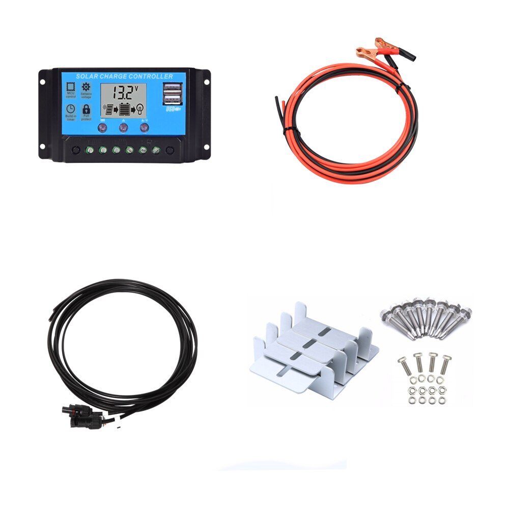 Solar System Accessories 10A/20A/30A 12V 24V PWM Solar Charge Controller+Battery Connection PV Cable+Connector+Mounting Bracket: 10A Controller Kit B
