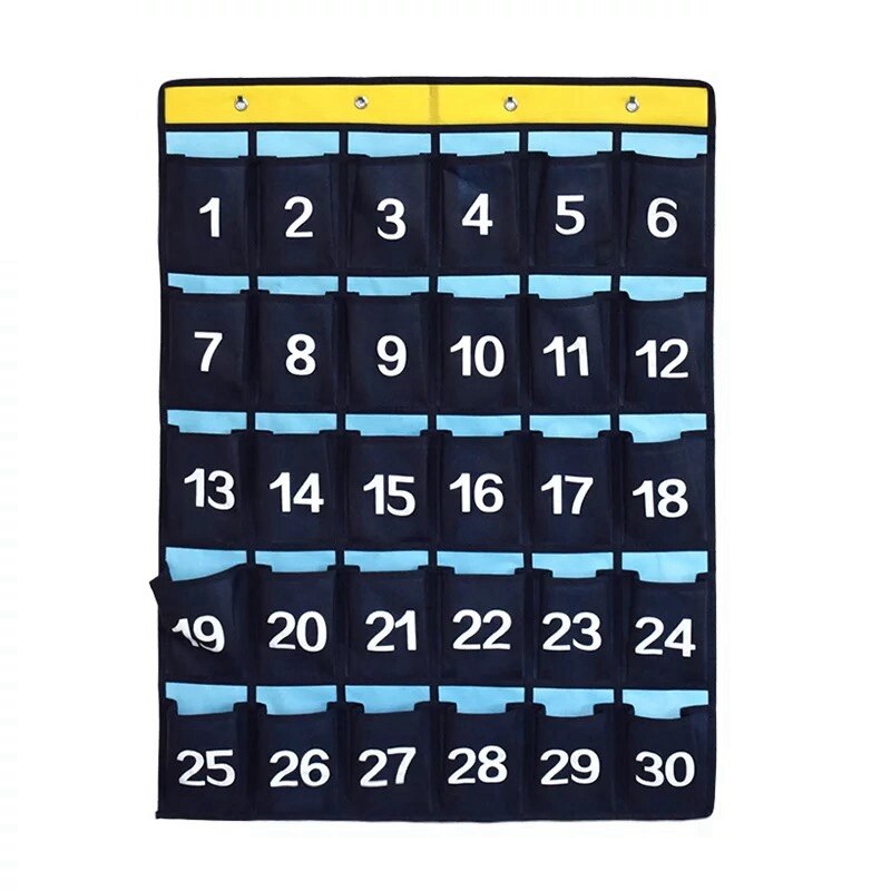 56 Pockets Waterproof Oxford Fabric Storage Hanging Bag Numbered Classroom Charts For Cell Phones Organizers Purple Blue Navy: 30 grid