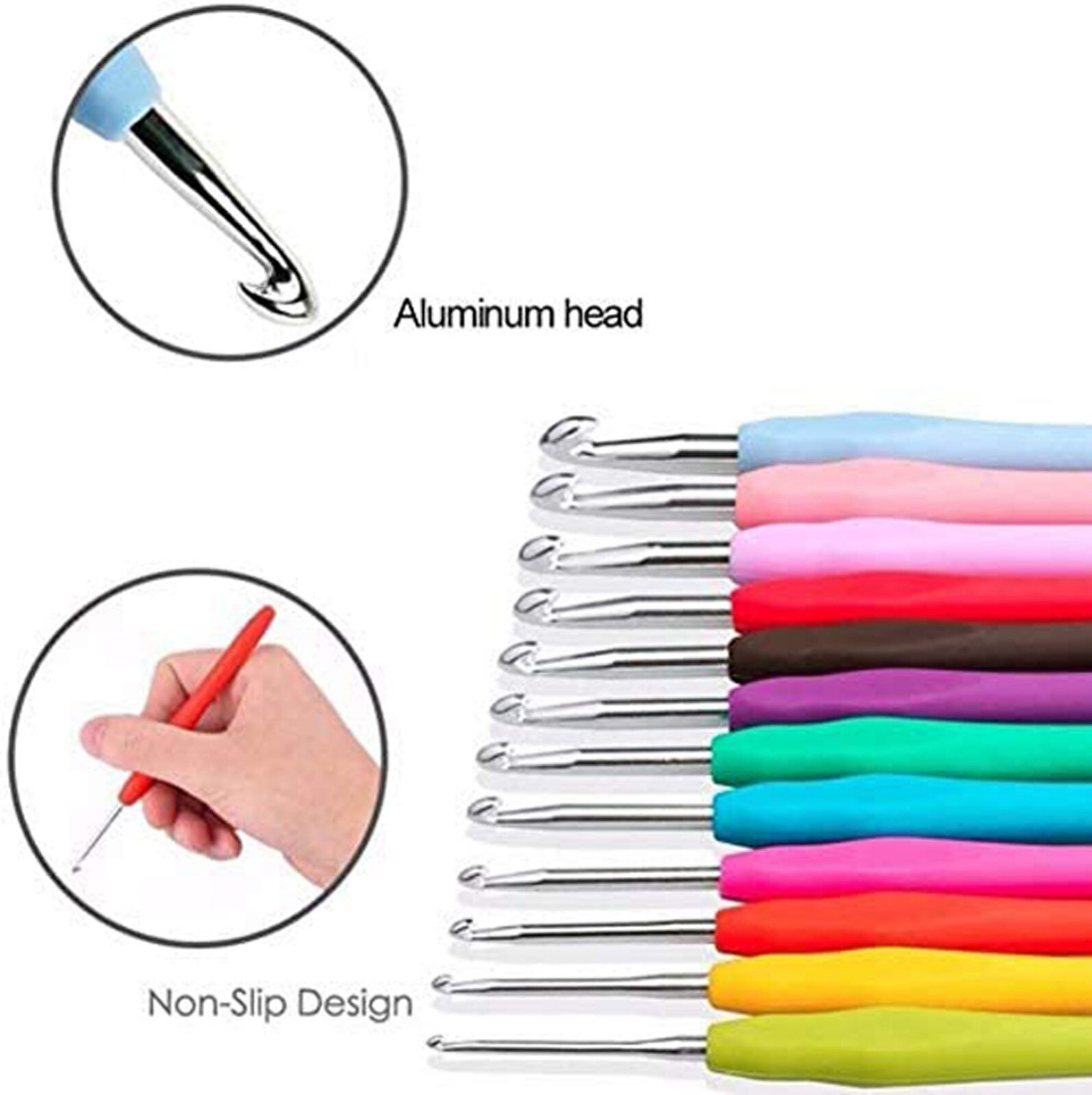 Haaknaald Set Aluminium Ergonomische Haak Naalden Met Kleurrijke Zachte Rubberen Grip Cushioned Handles Naalden Rubber Hand2021 #35