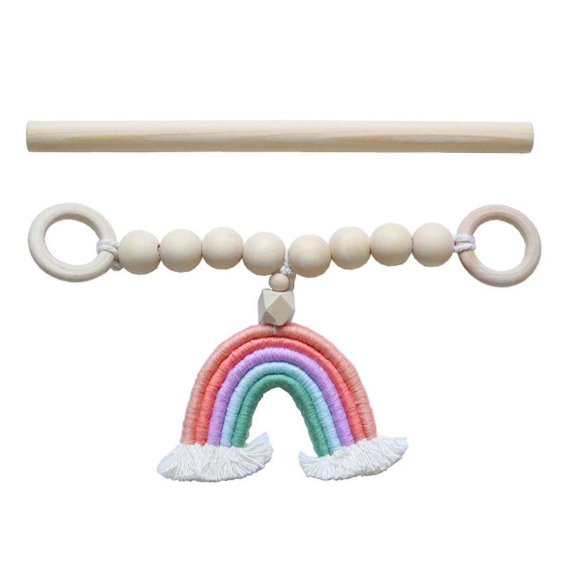 Rideau à perles en bois avec pompon arc-en-ciel 270F, fait à la main, bohème, corde, porte-rideau perlé, ferme, Boho: A