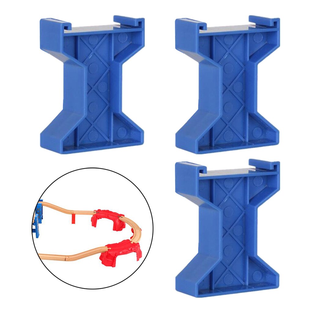 Set of 3pcs Model Toy Train Bridge Piers Railway Wood Track Railroad Support Piers: Style A Blue