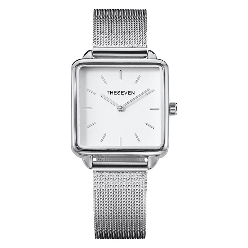 THESEVEN Stijlvolle Boxy Womens Horloge Stijlvolle Dames Vierkante Gouden Horloges Relogio Feminino: Zilver