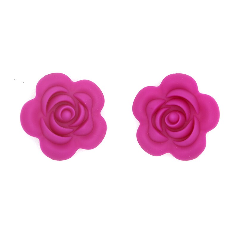 Kovict 10 stk silikone rose perler bpa gratis babybørster perler blomst form babybitringer til babybørser halskæde fremstilling: Violet rød