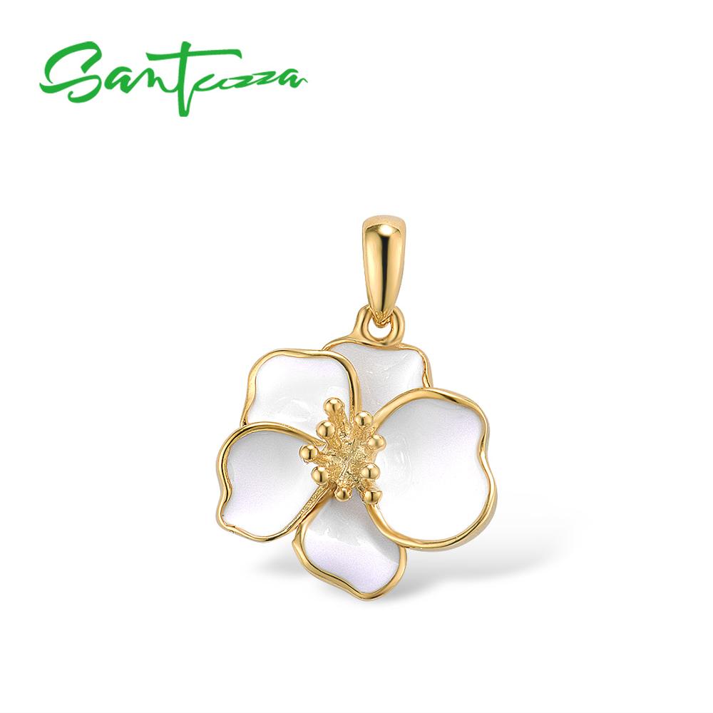 SANTUZZA Jewelry Set for Women 925 Sterling Silver White Orchid Flower Pendant Earrings Ring Set Fine Jewelry Handmade Enamel