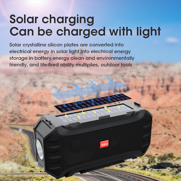 Draadloze Outdoor Speaker Draagbare Zonne-energie Opladen Bluetooth Speaker Stereo Music Box Ondersteuning Tf/Fm Radio/Usb/Aux met Zaklamp