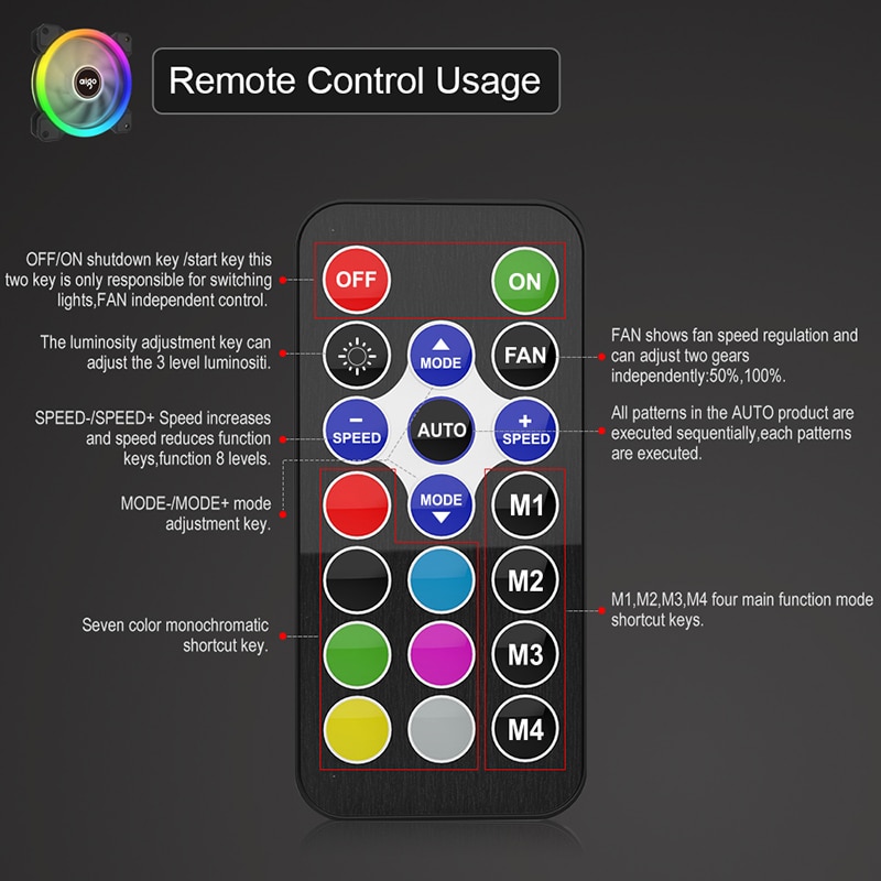 Aigo DR12 Rgb Fan 120Mm Pc Cooler Fan Rgb Stille Koelventilator Voor Pc Gaming Case Ir Afstandsbediening koeler Am3 Am4