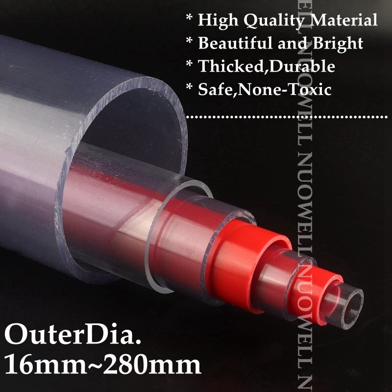50cm O.D16~280mm Transparent PVC Pipe Aquarium Fish Tank Visiable UPVC Pipe Chemical Liquid Tube Anti-Corrosion Water Pipe