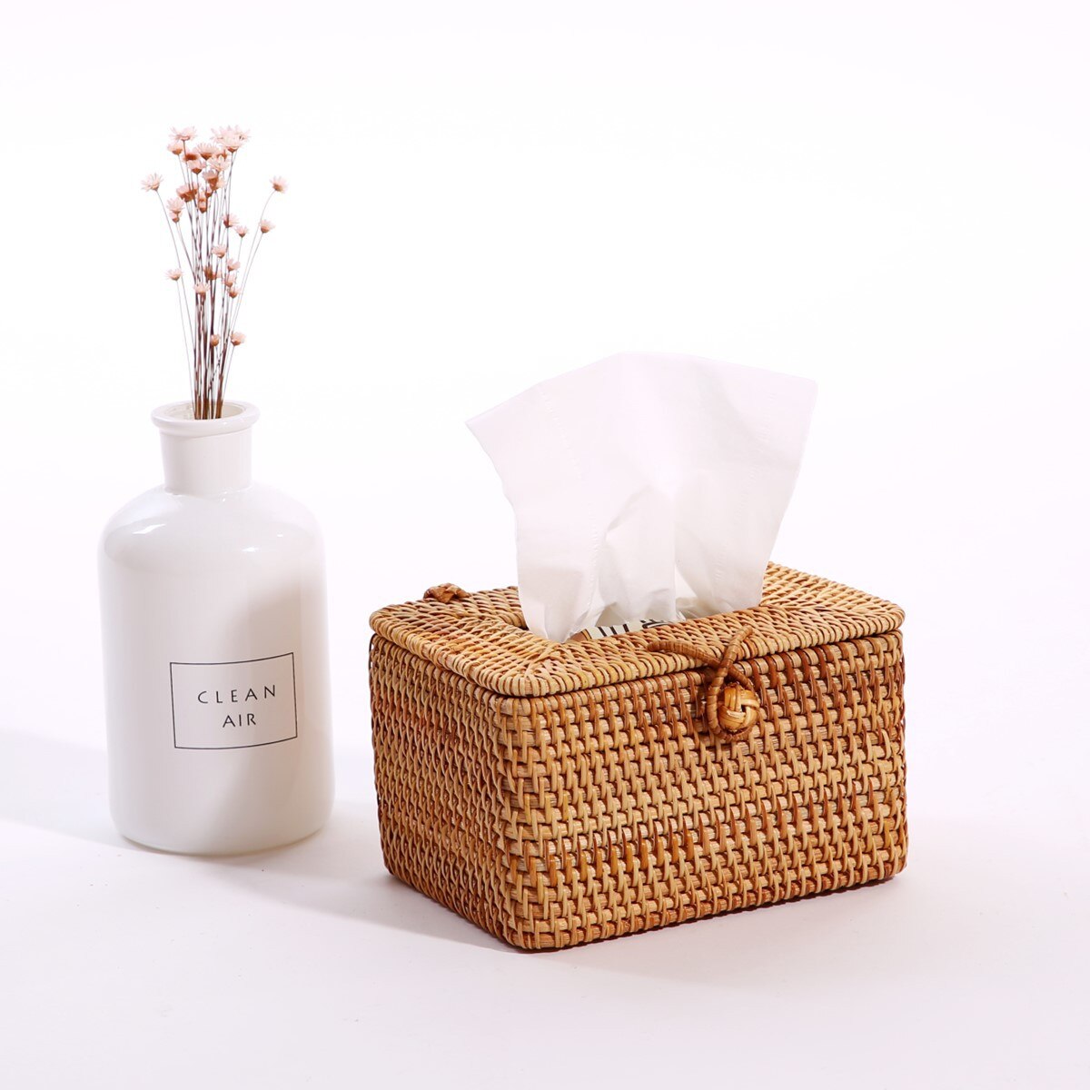 Tissue Box Vietnam Autumn Rattan Handmade Rattan Tissue Box Storage Box Desktop Finishing: small