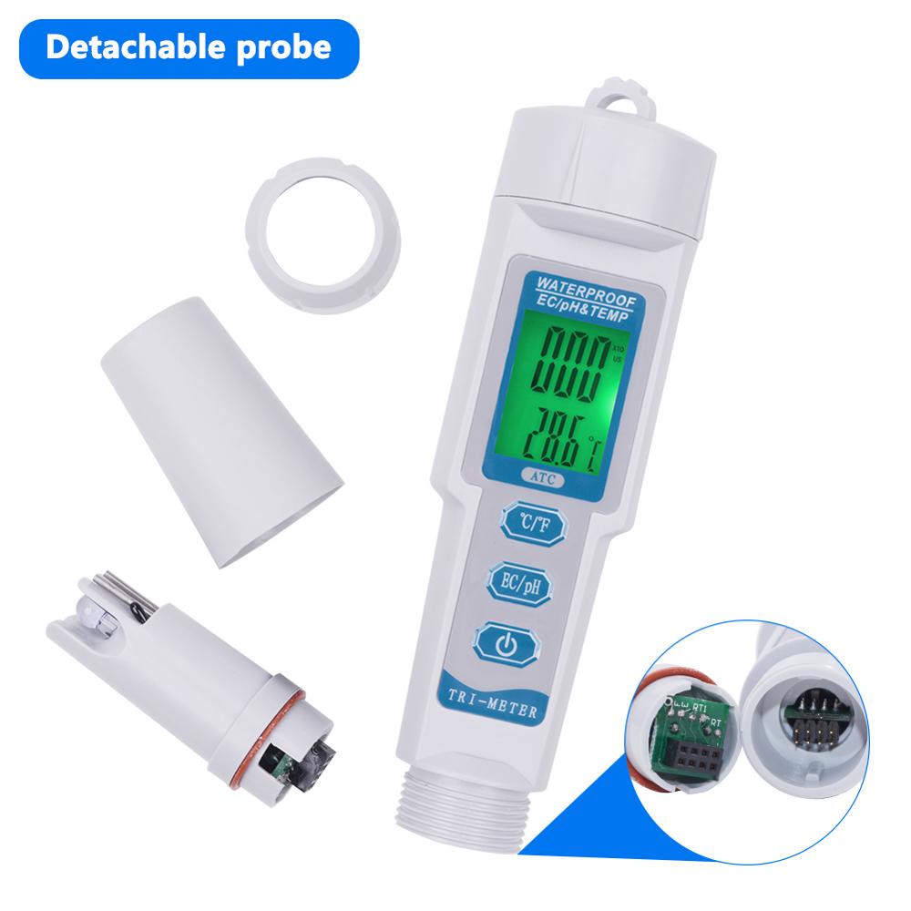 3-in-1 PH Water Test Pen with Replaceable probe PH/EC/TEMP Acidity Meter Drinking Water Analyzer