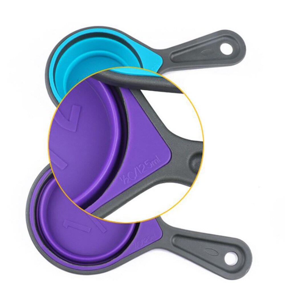 Juego de 4 tazas medidoras de silicona, cucharas medidoras plegables, herramienta de cocina, pastel, helado, plegable, herramientas para hornear y cocinar