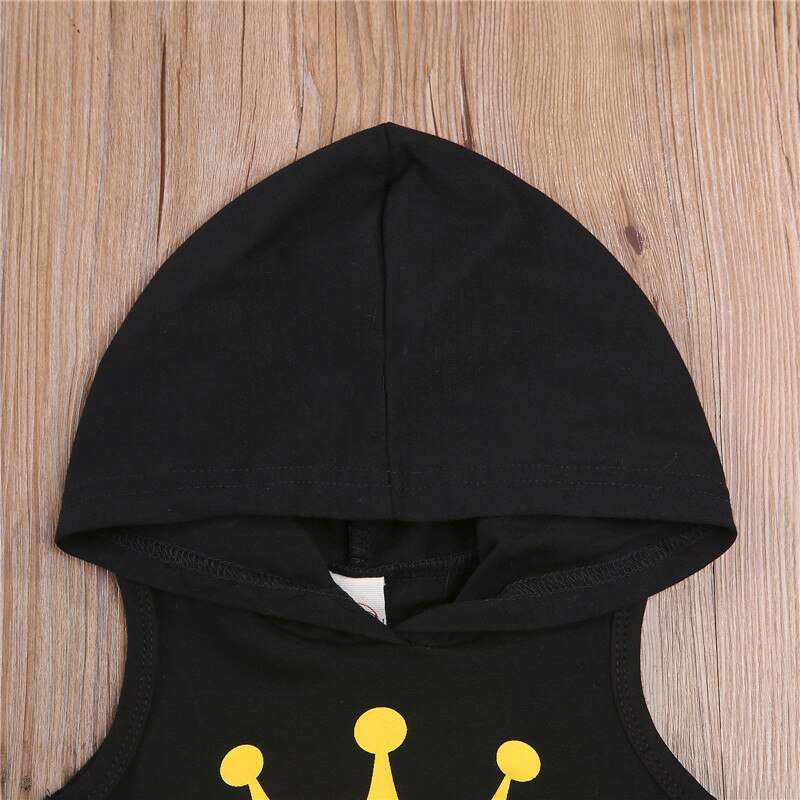 Mode Pasgeboren Baby Jongens Mouwloos Crown Brief Print Hooded Tops Voor Kinderen Jongens Tops Tees