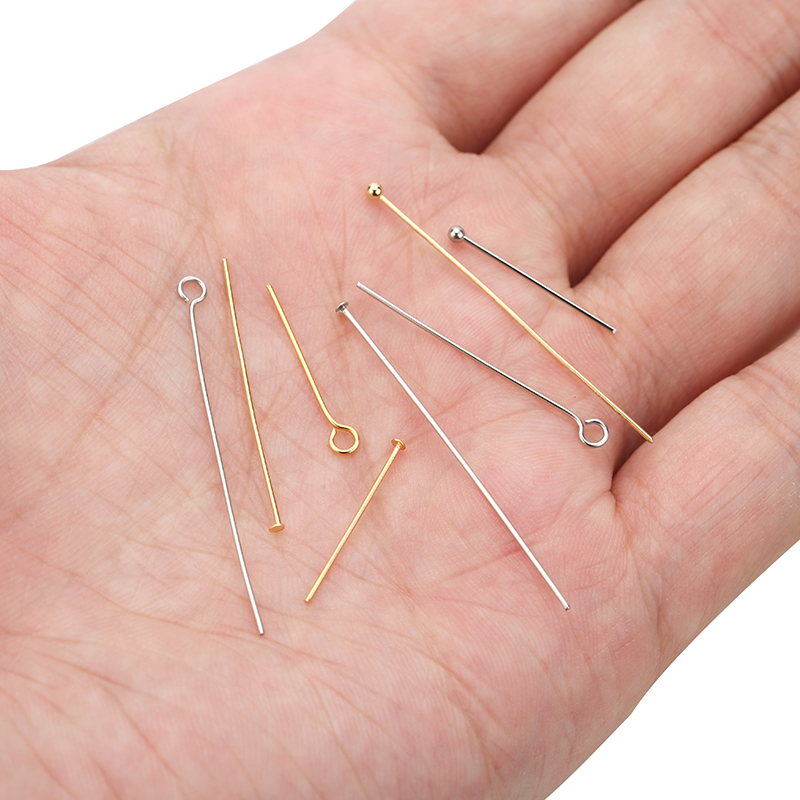 100 Uds. Agujas de cabeza plana de ojo de acero inoxidable a granel 20mm 30mm 40mm conector de alfileres de cuentas de bola de Color dorado para fabricación de joyas