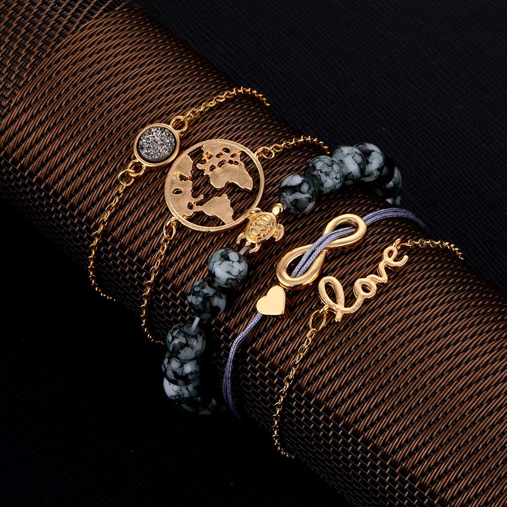 FNIO Jahrgang Schildkröte Herz Karte Charme Armbänder Für Frauen Neue Stein Unendlichkeit Armbinde Boho Schmuck