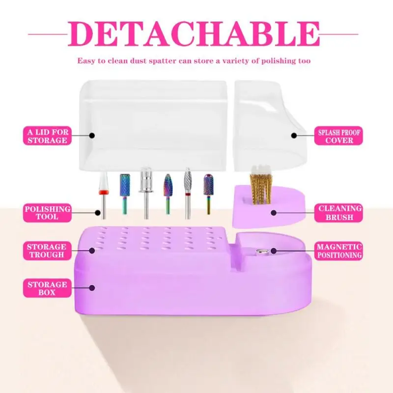 Soporte para brocas de uñas, estuche organizador de 30 agujeros con cepillo de limpieza, soporte para cabezal de molienda de salón, soporte organizador de manicura