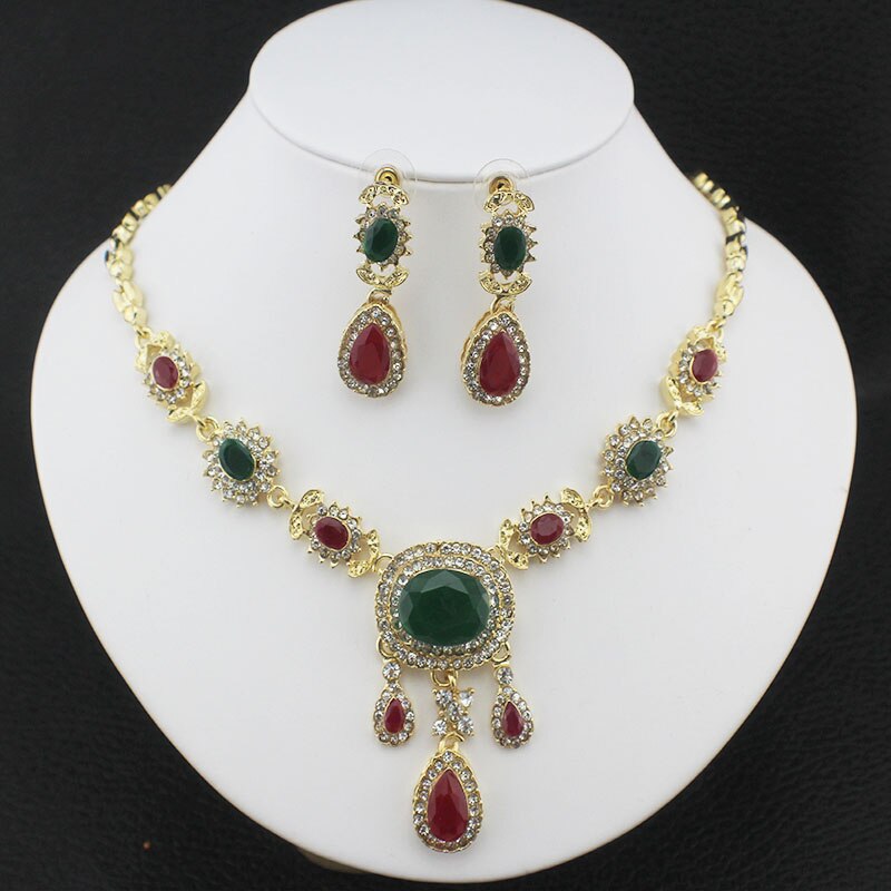 Jiayijiaduo Indien charme elegante hochzeit schmuck-einstellen Gold-farbe halskette ohrringe harz zubehör kleidung zubehör frauen: Ursprünglich Titel