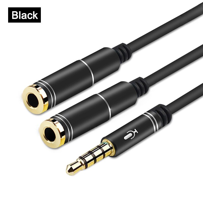 3.5Mm Jack Splitter Adapter Aux Kabel Voor Telefoon Computer Laptop Mic Y Mobiele Audio Splitter Hoofdtelefoon Mic Aux Extension kabels: B-Black