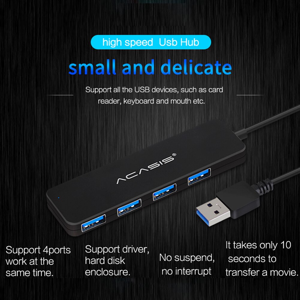 Portable 4 Port USB 3.0 HUB Splitter Multi USB Power Expander Adapter for Mouse Keyboard Scanner