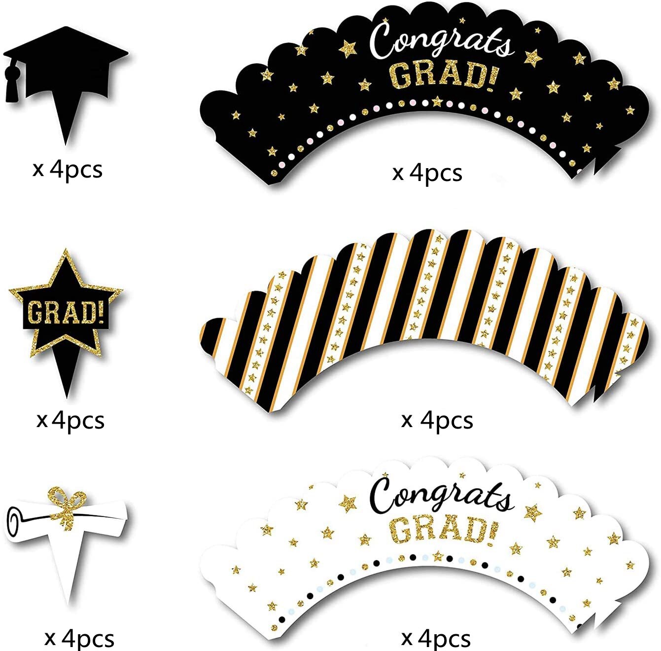 12/24pcs Graduation Party Cupcake Wrappers with Cake Topper Class Of 2022 Cupcake Topper Wrapper Cake Party Supplies Decorations: A- 24pcs