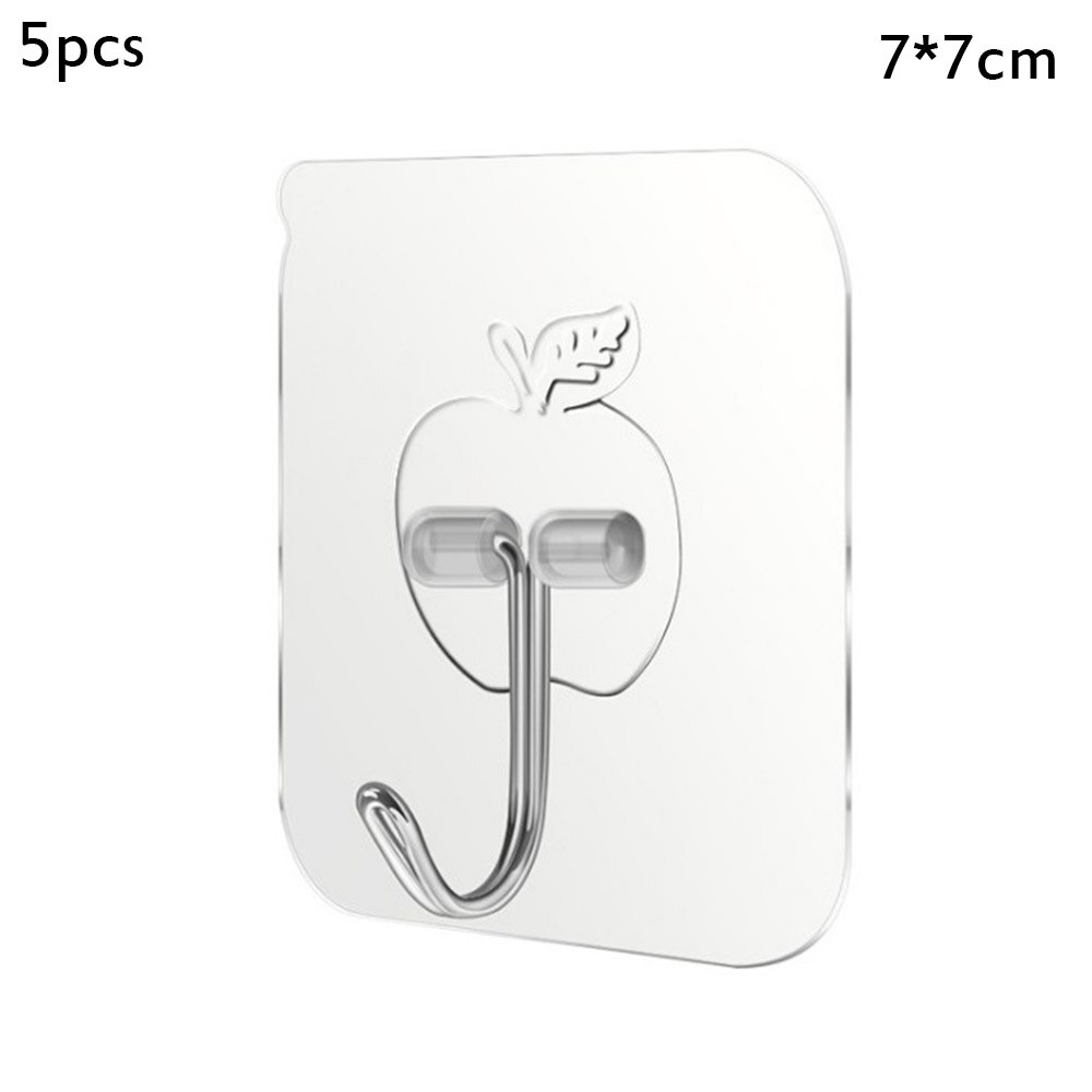 5 stuks transparante, waterdichte badkamerhaak met sterke hechting, naadloze, klevende opberghaak, appelvormige haken: 02