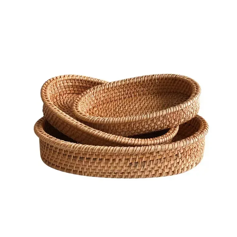 Handgeweven ronde rotan rieten mand Fruit Thee Snack Brood Picknickbak Snacks Opbergdoos Keukenbenodigdheden Mand Fruitschaal: Paars