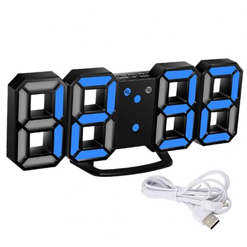 3D LED Digital Alarm Clock Dimmable Snooze Function Home Living Room Night Light living room bedroom dining room nice decoration: Black  Blue